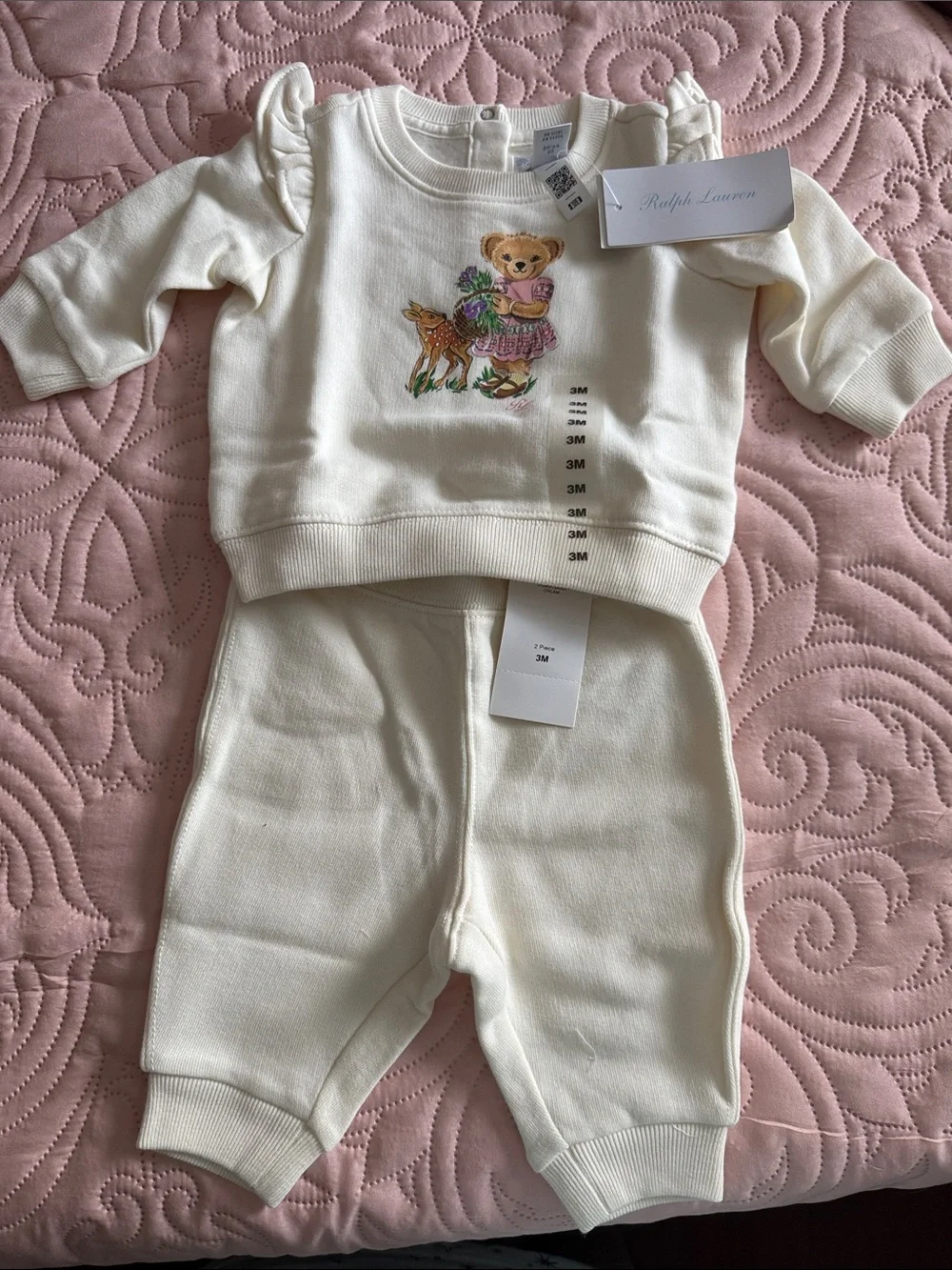 Ralph Lauren Ivory Baby Bear & Fawn Sweatshirt Set